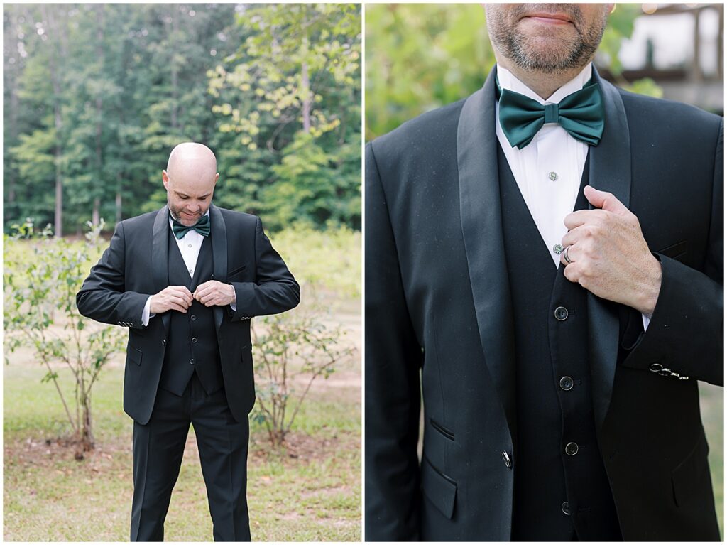 Groom portraits in the grounds of Koury Farms