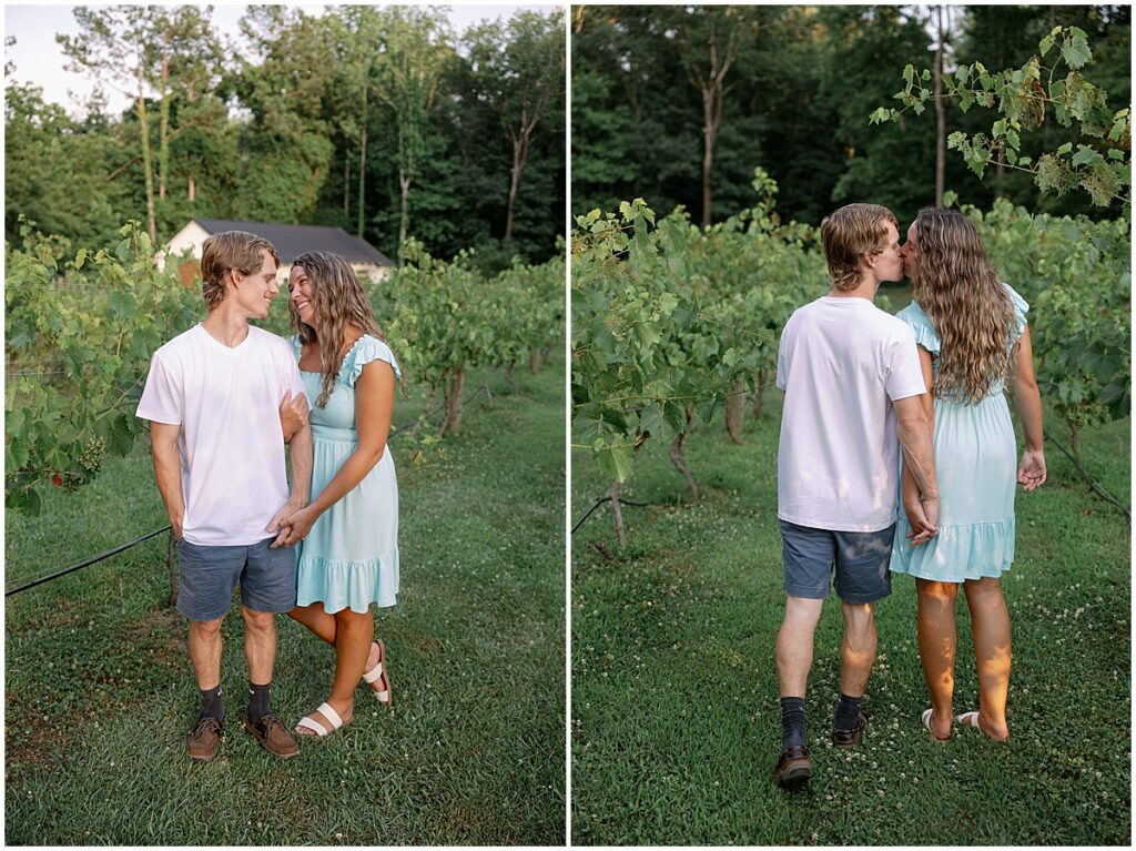 Couple walking amongst the vineyards at Koury Farms