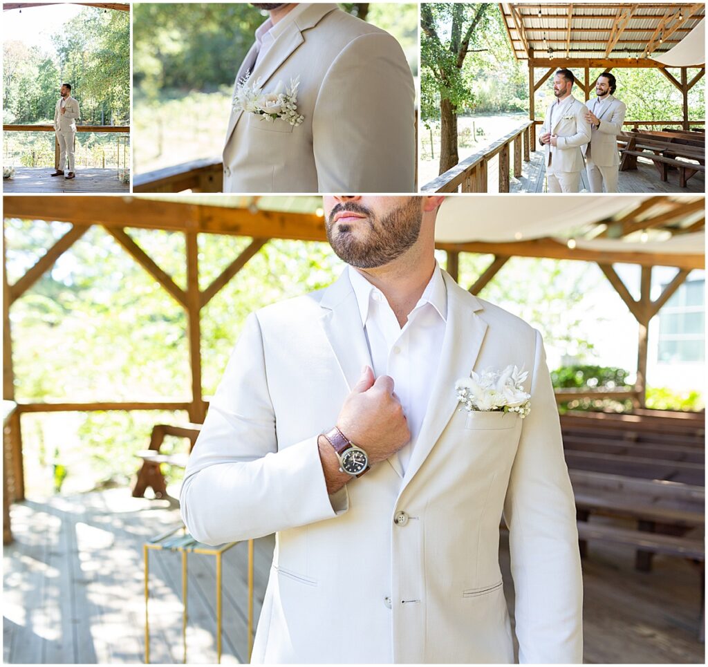 Groom getting ready for wedding at Koury Farms