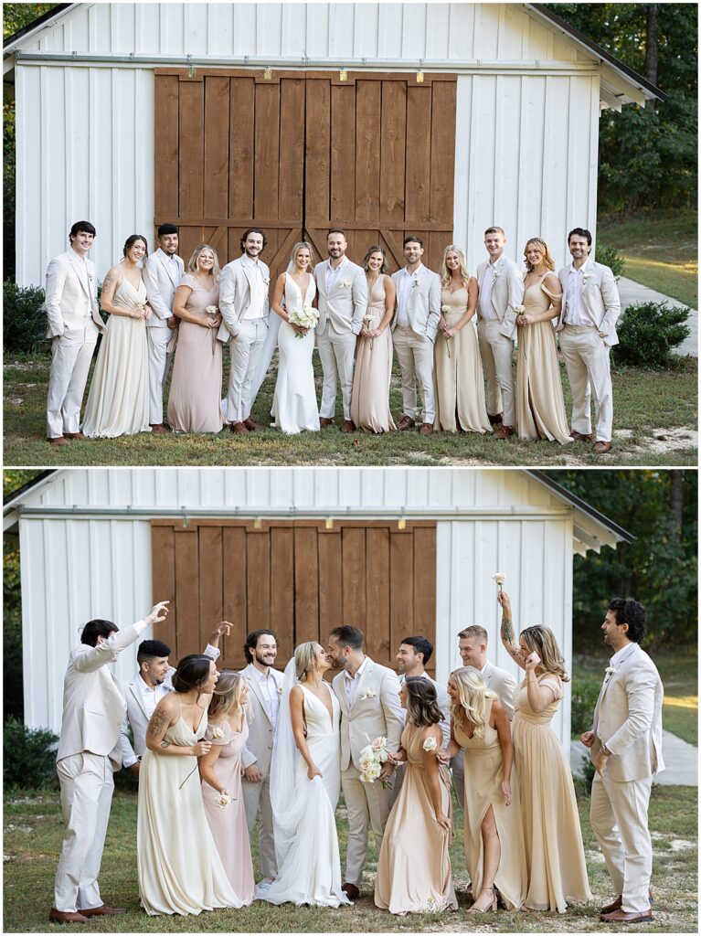 Bridal party at neutral wedding color palette wedding at Koury Farms