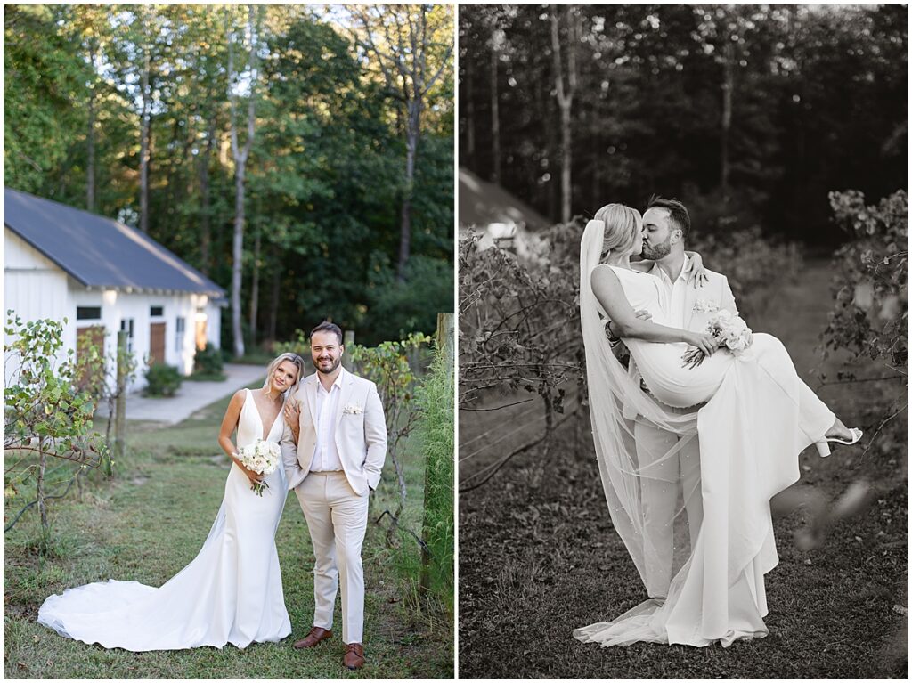 Couple portraits at sunset at Koury Farms wedding venue