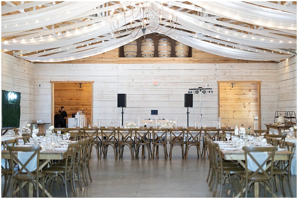 Koury farms wedding reception set up for wedding with a neutral wedding color palette