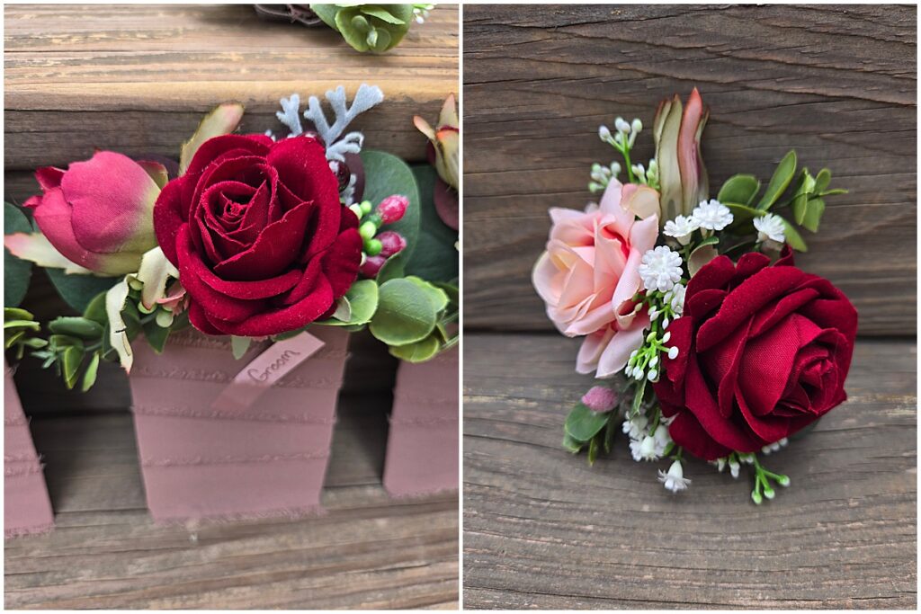 Red roses in a display by Flowerbox by B