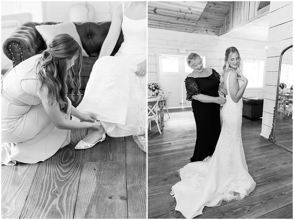 Bride getting ready for wedding in the Bridal Suite at Koury Farms