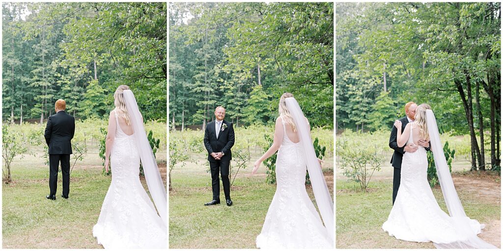 Brides first look with her husband at Koury farms