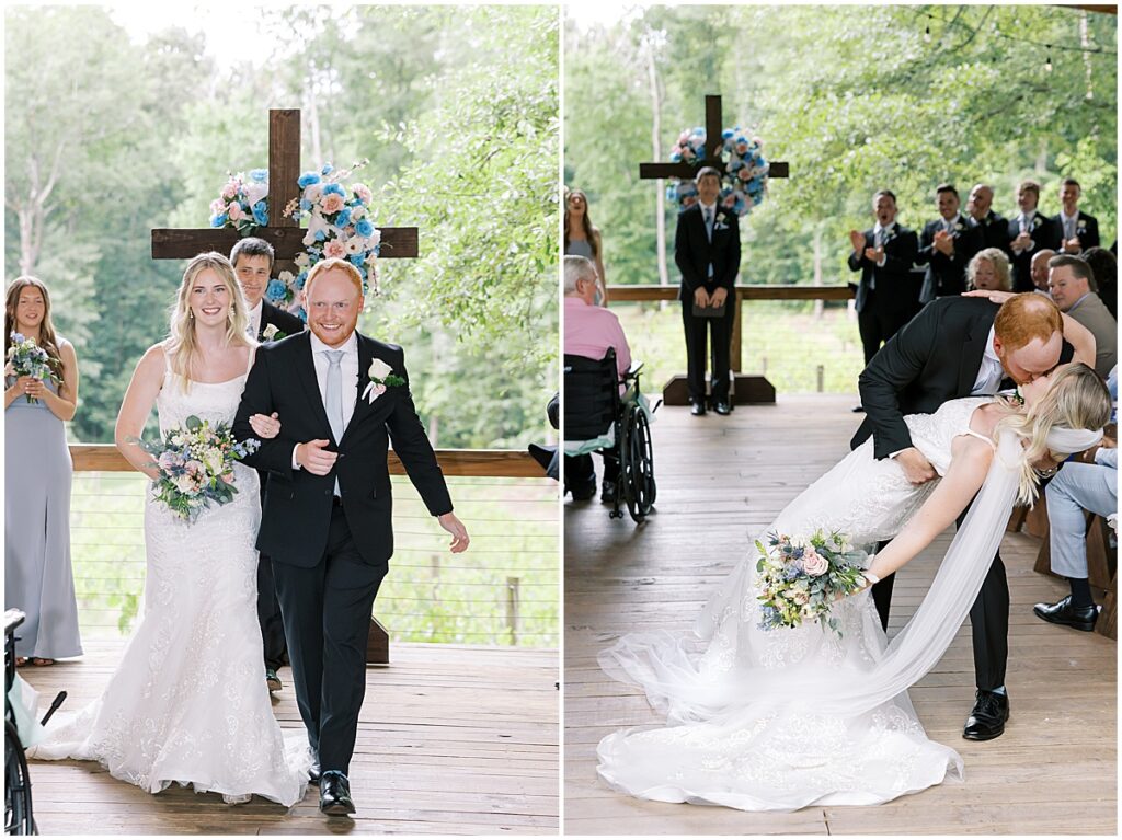 Bride and groom just married at summer vineyard wedding at Koury Farms