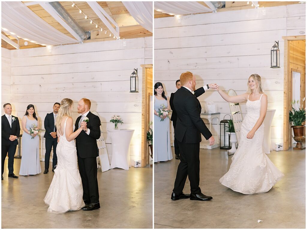 Bride and groom first dance at wedding reception