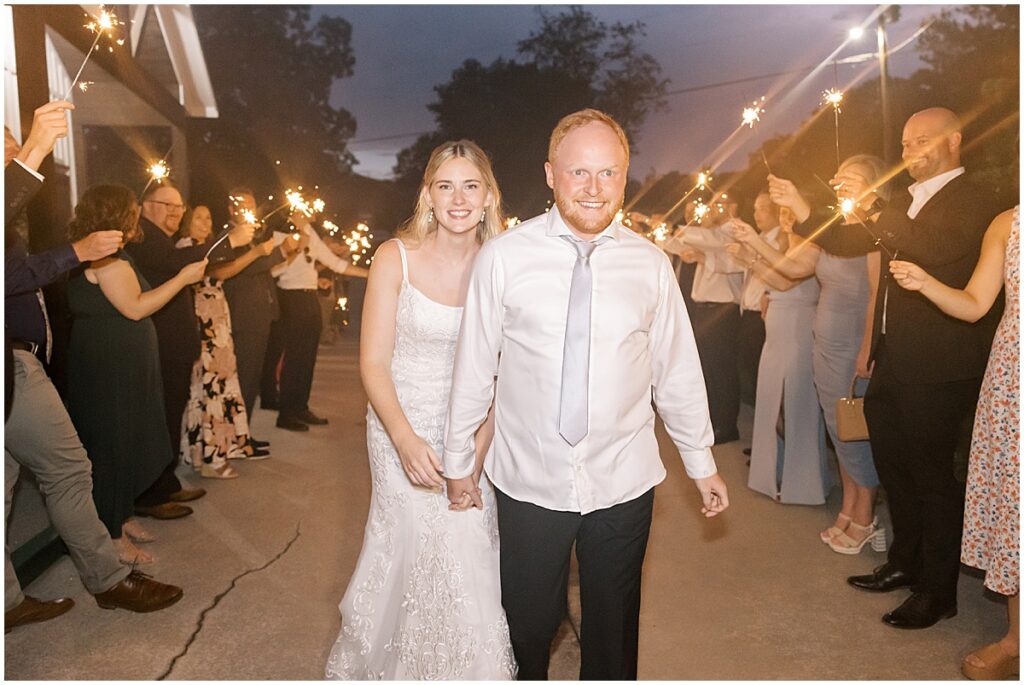 Wedding exit with sparklers for summer vineyard wedding