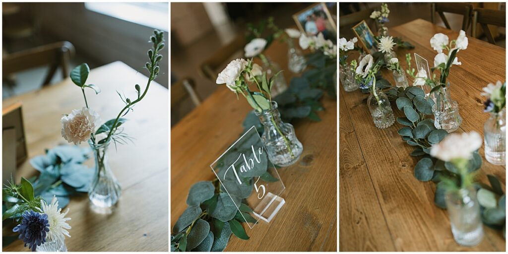 Floral arrangements for wedding reception at Koury Farms