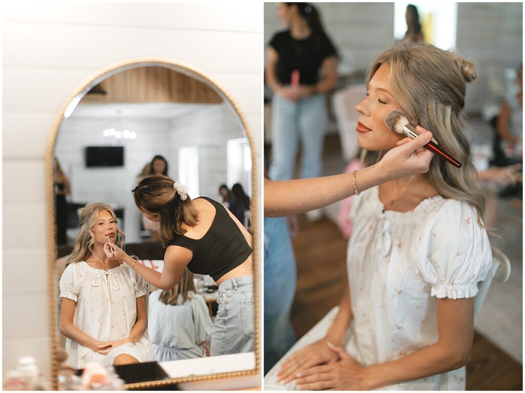 Bride getting ready in bridal suite at Koury Farms