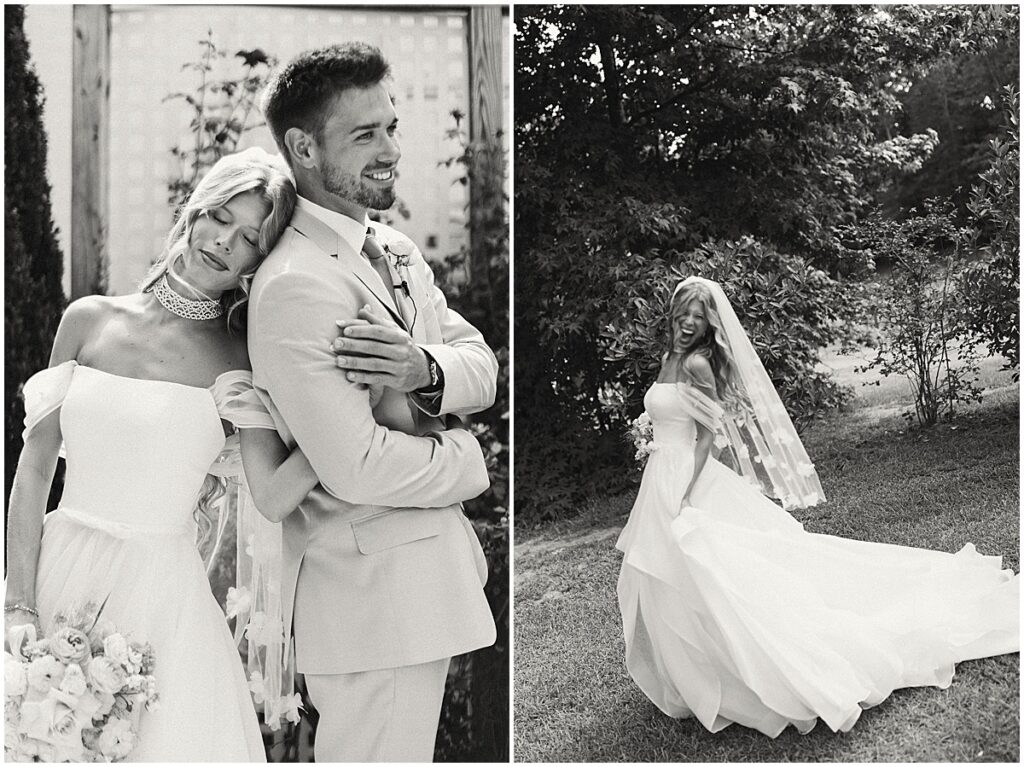 Bride and groom portraits in the grounds of Koury farms