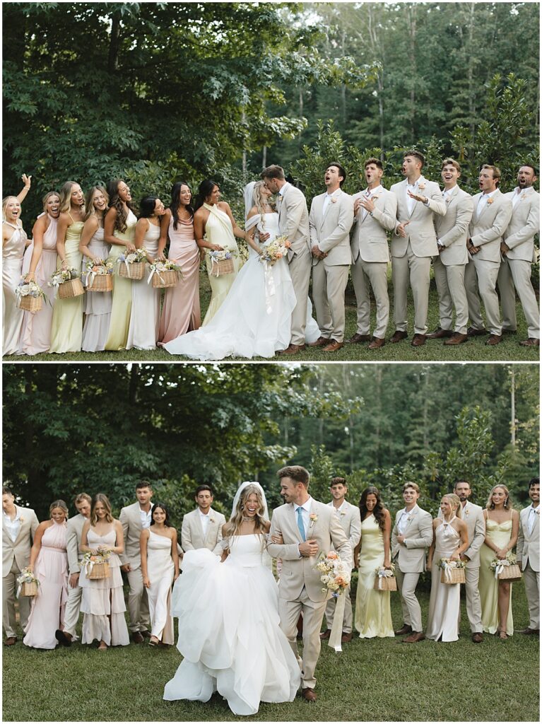 wedding party for elegant pastel wedding at Koury Farms, North Georgia