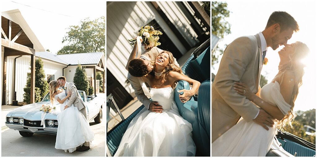 couple portraits with vintage blue car