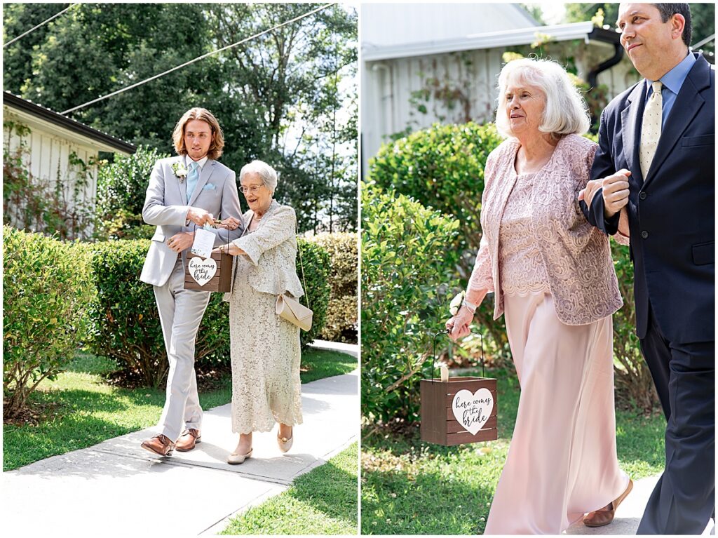 Flower grannies walking down the aisle at Unique wedding in North Georgia