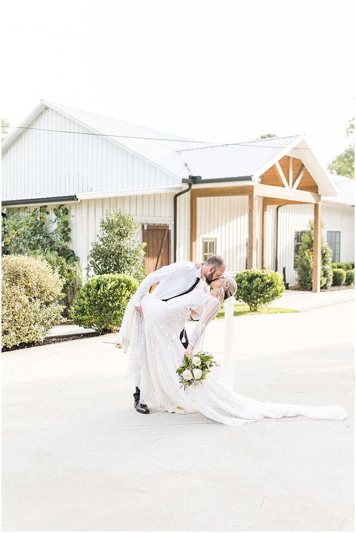 Bride and groom portraits outside Koury Farms wedding venue in North Georgia