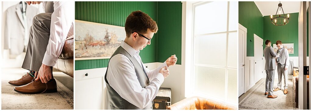 Groom getting ready for March wedding at Koury Farms