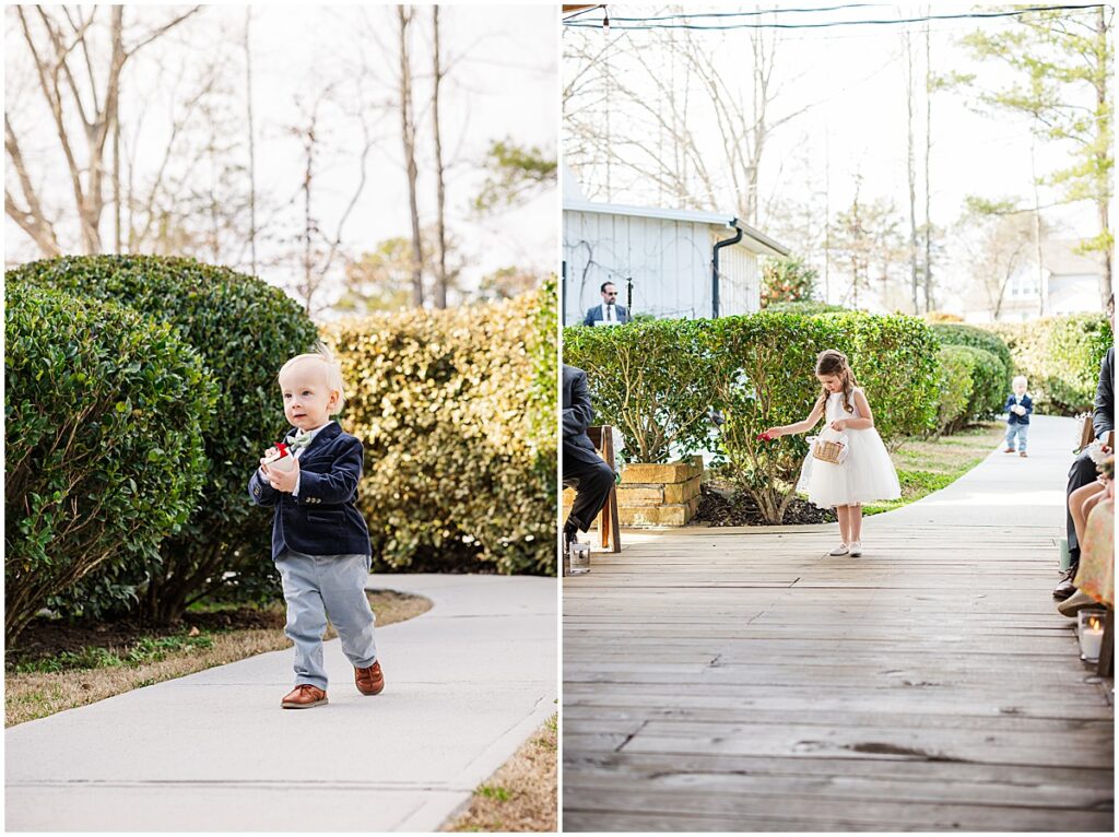 Flower girl and ring bearer walking down the aisle