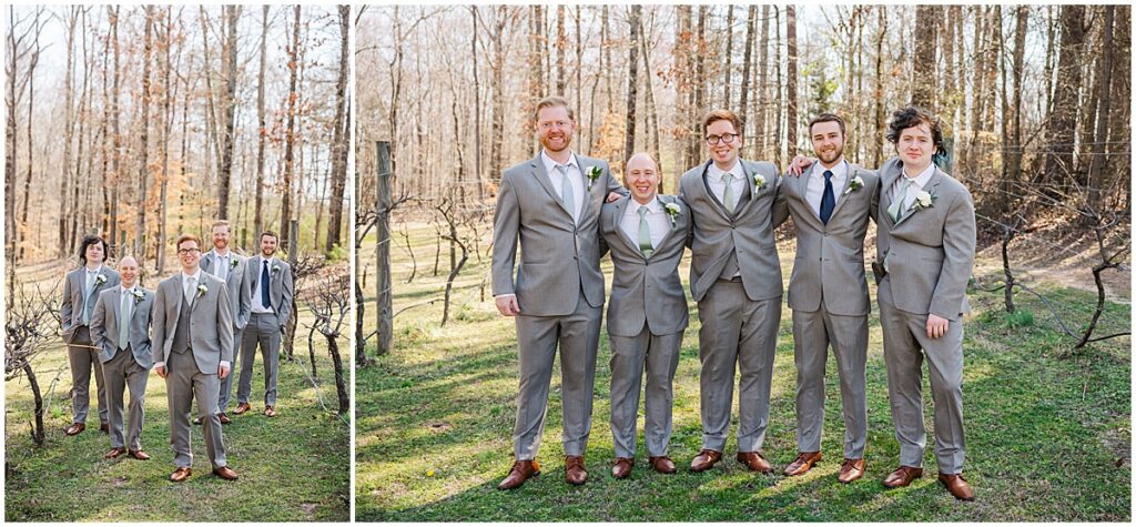 Groom with groomsmen in the grounds of Koury Farms