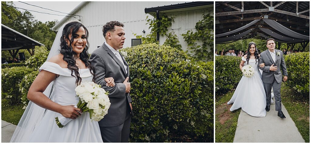 bride and groom at wedding ceremony at Koury Farms