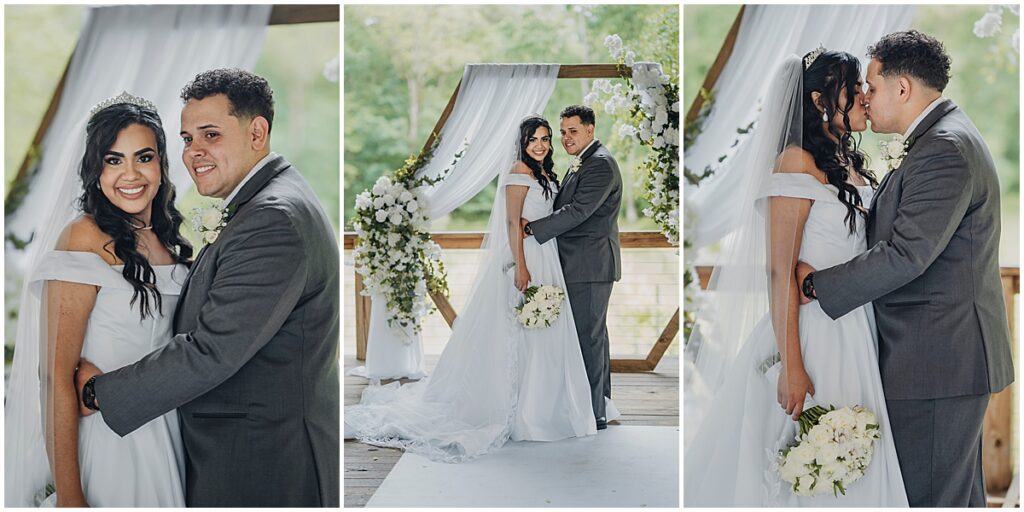 couple portraits at ceremony site at koury farms