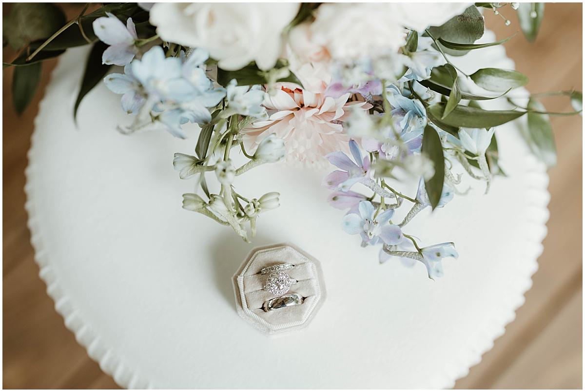 wedding florals and a ring for simple and intentional wedding at Koury Farms