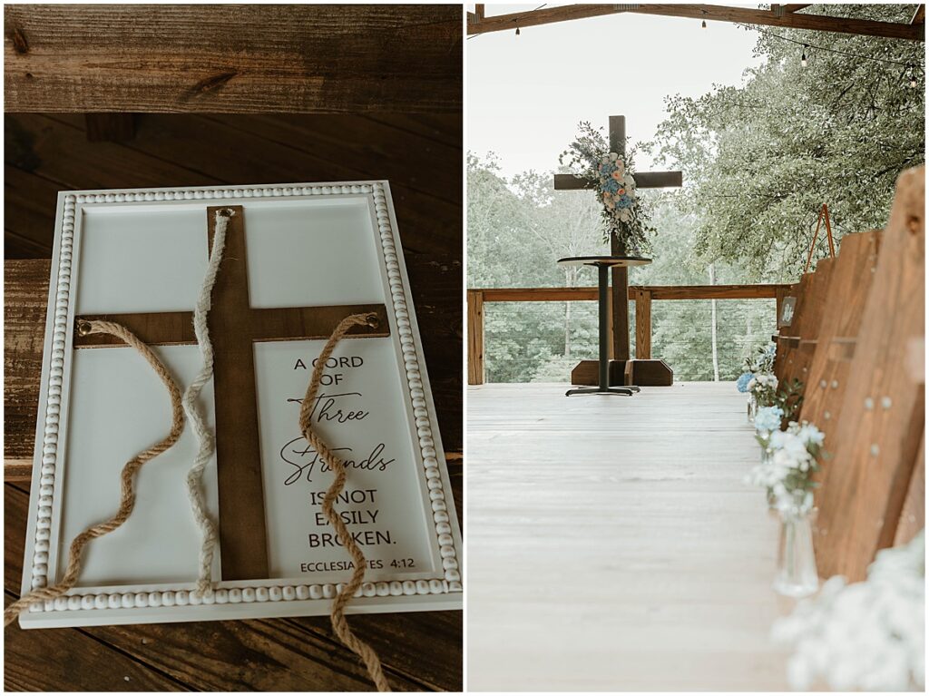 wedding ceremony at the covered pavilion with ceremony strands