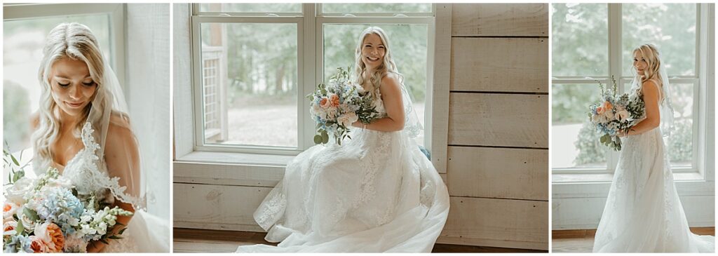 bridal portraits in the bridal suite at koury farms