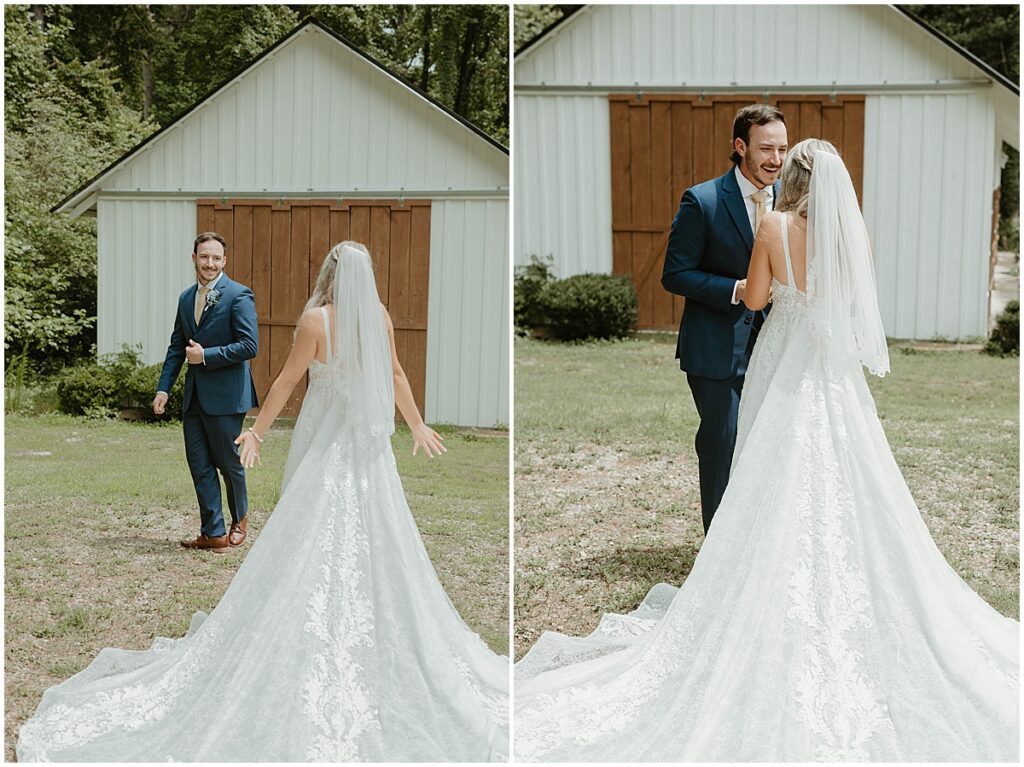 First look with groom in the grounds of koury farms
