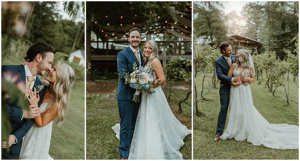 Bride and groom portraits in the grounds of Koury Farms vineyard
