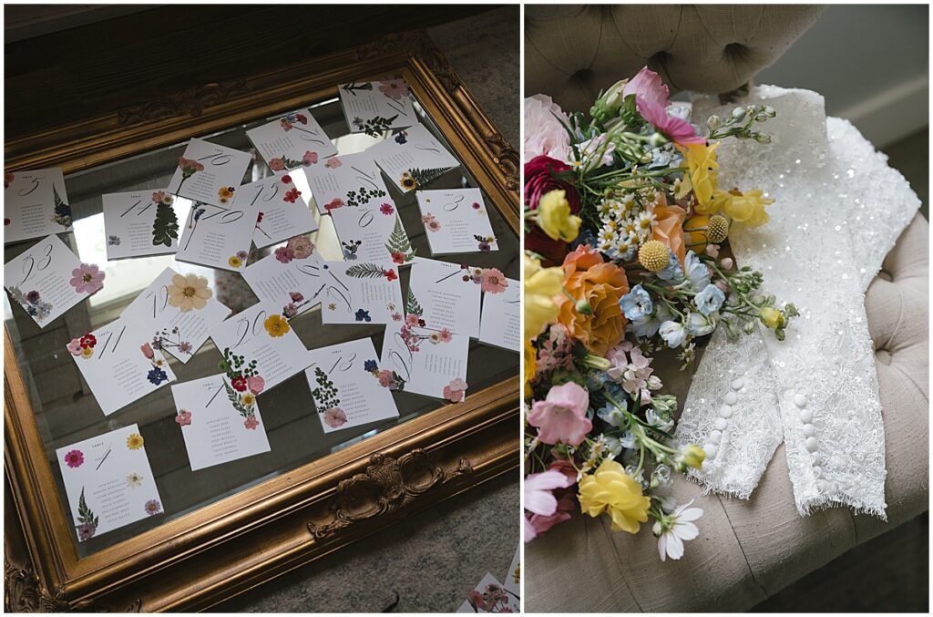 wedding cards, florals and sleeves for a floral inspired wedding at koury farms