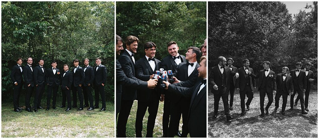 groom with groomsmen in black tuxes