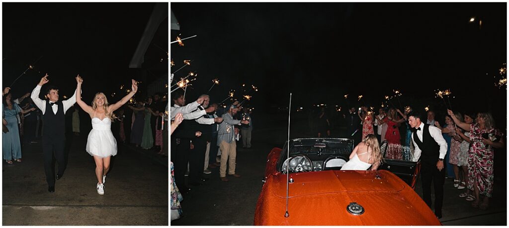 sparkler exit and a red corvette getaway car